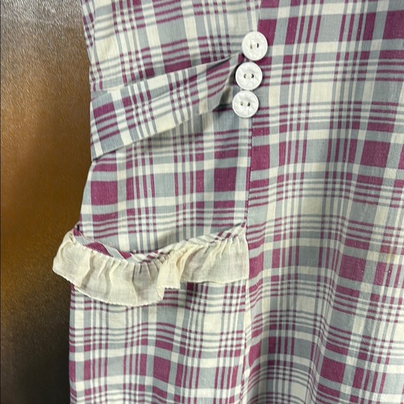Vintage‎ Plaid cotton house dress 34” chest with Ruffle Details E1 some damage - Picture 3 of 8